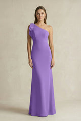 One - Shoulder Sheath Satin Long Bridesmaid Dress in Lilac - KissProm Bridesmaid Dresses
