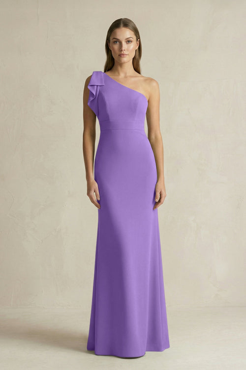 One - Shoulder Sheath Satin Long Bridesmaid Dress in Lilac - KissProm Bridesmaid Dresses