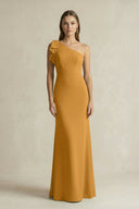 One - Shoulder Sheath Satin Long Bridesmaid Dress in Marigold - KissProm Bridesmaid Dresses