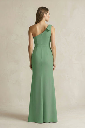 One - Shoulder Sheath Satin Long Bridesmaid Dress in Matcha - KissProm Bridesmaid Dresses