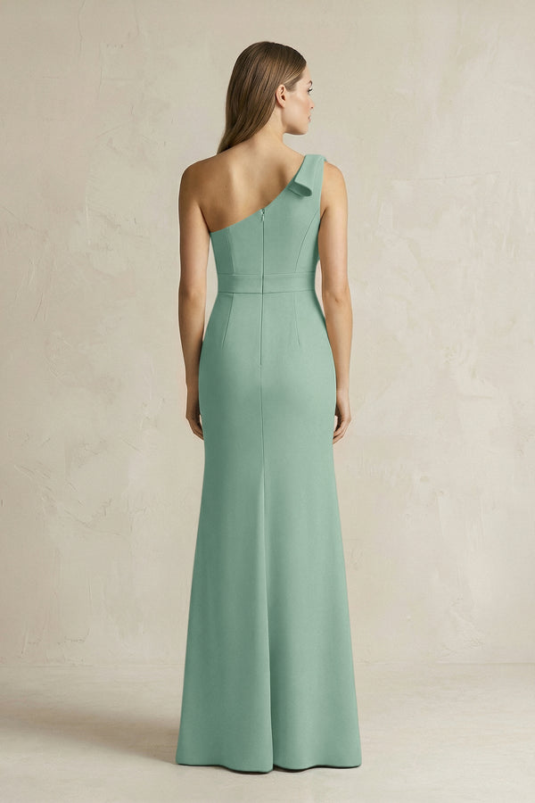 One - Shoulder Sheath Satin Long Bridesmaid Dress in Mint Green - KissProm Bridesmaid Dresses