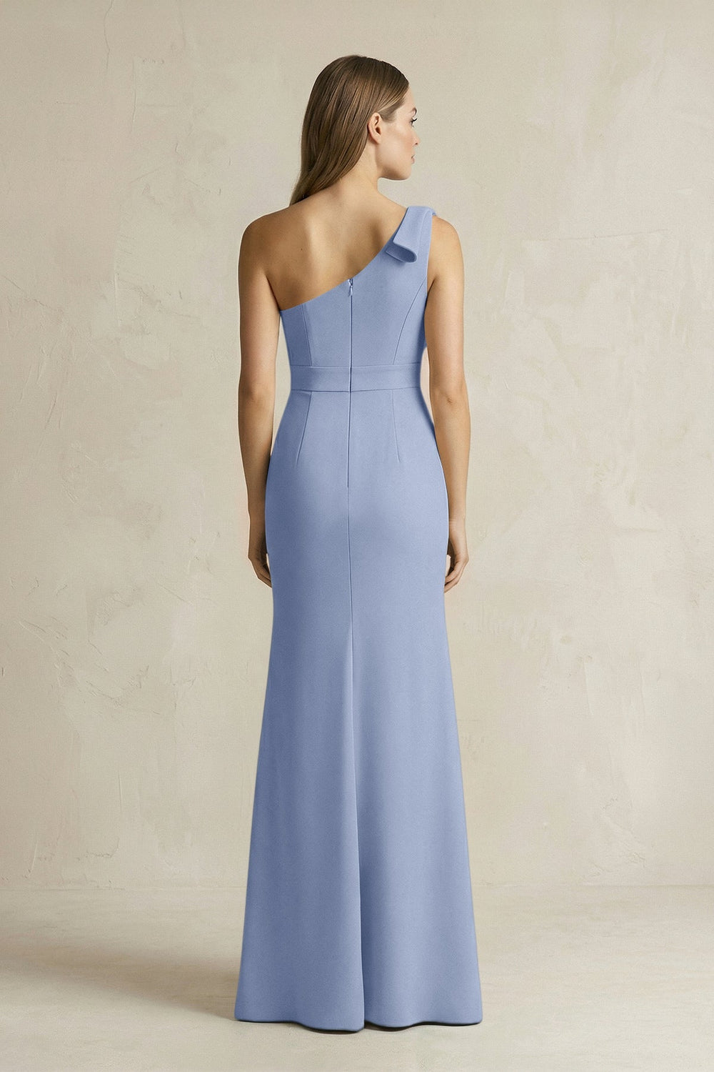 One - Shoulder Sheath Satin Long Bridesmaid Dress in Mist - KissProm Bridesmaid Dresses