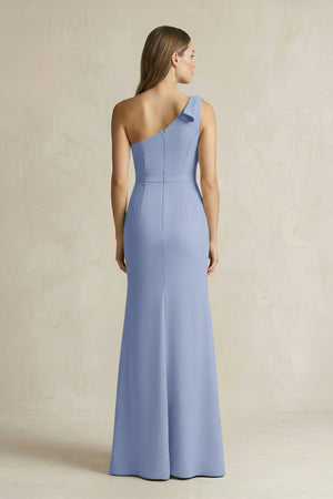 One - Shoulder Sheath Satin Long Bridesmaid Dress in Mist - KissProm Bridesmaid Dresses