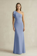 One - Shoulder Sheath Satin Long Bridesmaid Dress in Mist - KissProm Bridesmaid Dresses