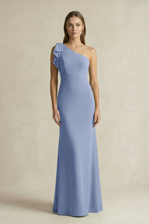 One - Shoulder Sheath Satin Long Bridesmaid Dress in Mist - KissProm Bridesmaid Dresses
