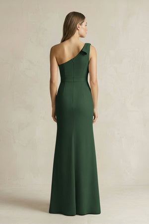 One - Shoulder Sheath Satin Long Bridesmaid Dress in Moss - KissProm Bridesmaid Dresses