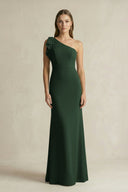One - Shoulder Sheath Satin Long Bridesmaid Dress in Moss - KissProm Bridesmaid Dresses
