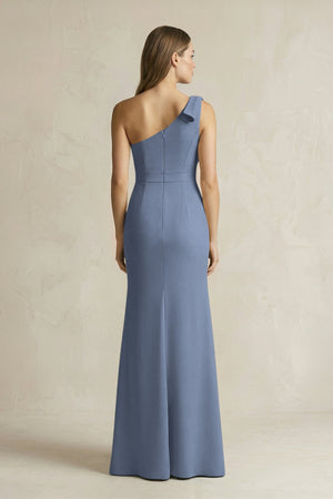 One - Shoulder Sheath Satin Long Bridesmaid Dress in Neptune - KissProm Bridesmaid Dresses