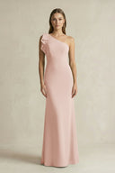 One - Shoulder Sheath Satin Long Bridesmaid Dress in Pale Blush - KissProm Bridesmaid Dresses