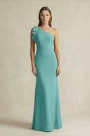 One - Shoulder Sheath Satin Long Bridesmaid Dress in Pale Pistachio - KissProm Bridesmaid Dresses