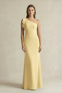 One - Shoulder Sheath Satin Long Bridesmaid Dress in Pastel Yellow - KissProm Bridesmaid Dresses