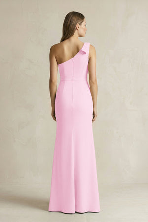 One - Shoulder Sheath Satin Long Bridesmaid Dress in Pink - KissProm Bridesmaid Dresses