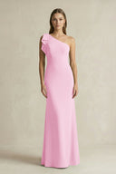 One - Shoulder Sheath Satin Long Bridesmaid Dress in Pink - KissProm Bridesmaid Dresses