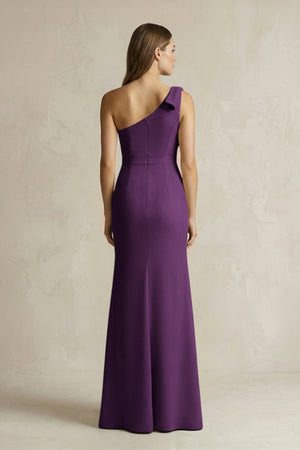 One - Shoulder Sheath Satin Long Bridesmaid Dress in Plum - KissProm Bridesmaid Dresses