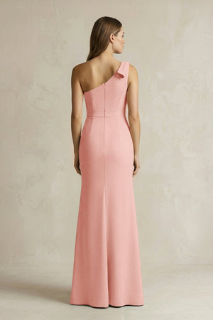 One - Shoulder Sheath Satin Long Bridesmaid Dress in Rose Petal - KissProm Bridesmaid Dresses