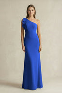 One - Shoulder Sheath Satin Long Bridesmaid Dress in Royal Blue - KissProm Bridesmaid Dresses