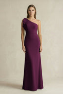 One - Shoulder Sheath Satin Long Bridesmaid Dress in Sangria - KissProm Bridesmaid Dresses