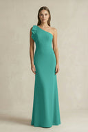 One - Shoulder Sheath Satin Long Bridesmaid Dress in Sea Glass - KissProm Bridesmaid Dresses