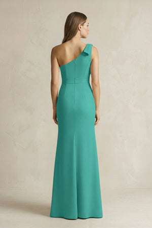 One - Shoulder Sheath Satin Long Bridesmaid Dress in Sea Glass - KissProm Bridesmaid Dresses