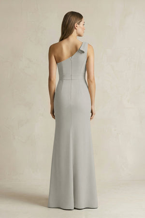 One - Shoulder Sheath Satin Long Bridesmaid Dress in Silver - KissProm Bridesmaid Dresses
