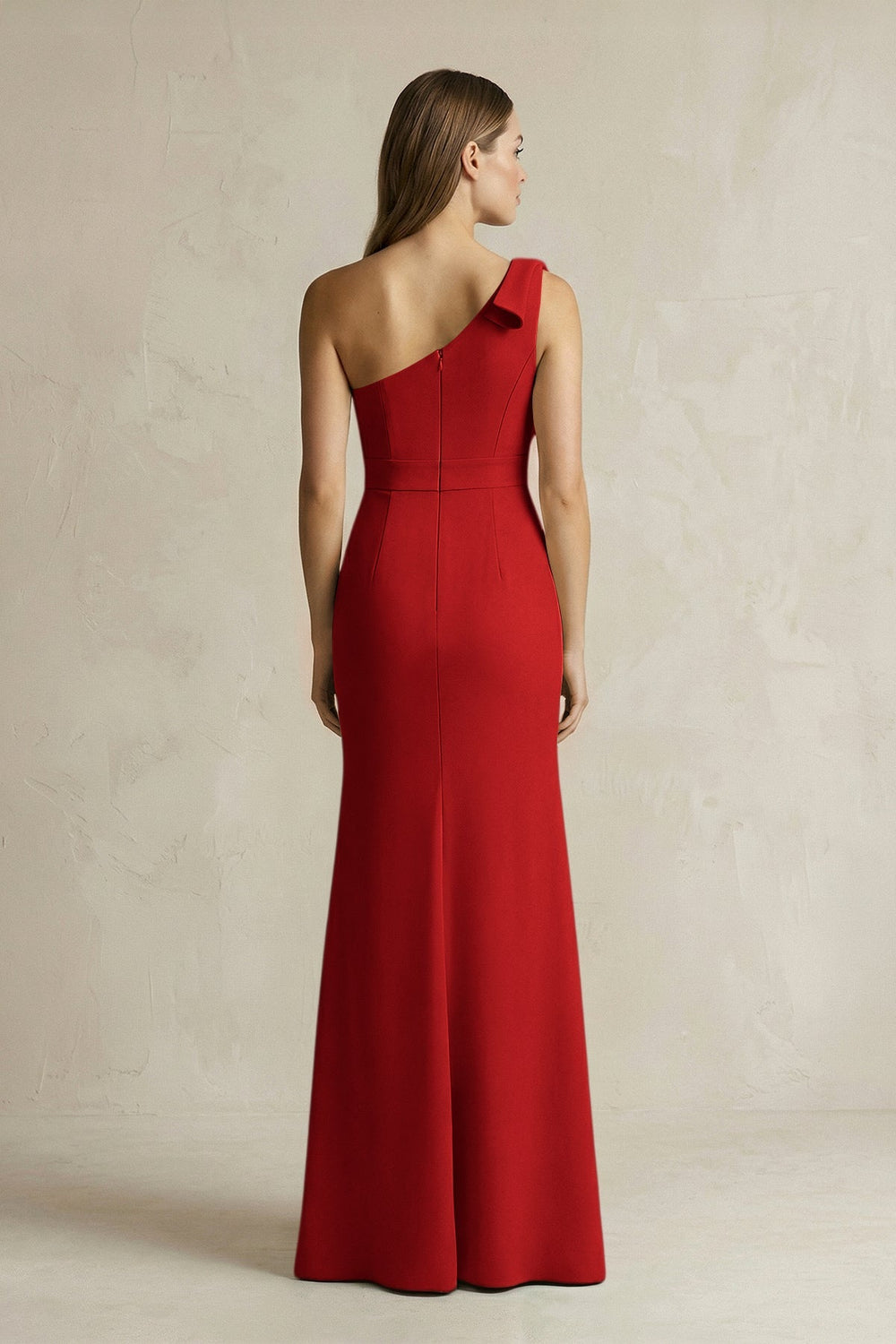 One - Shoulder Sheath Satin Long Bridesmaid Dress in Spice - KissProm Bridesmaid Dresses