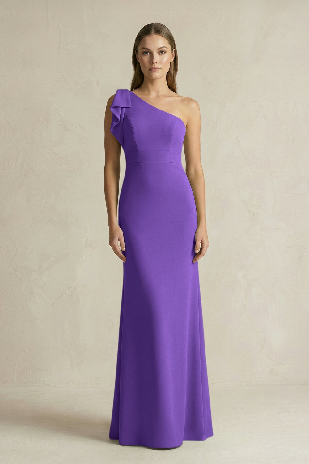 One - Shoulder Sheath Satin Long Bridesmaid Dress in Tahiti - KissProm Bridesmaid Dresses
