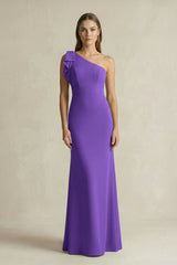 One - Shoulder Sheath Satin Long Bridesmaid Dress in Tahiti - KissProm Bridesmaid Dresses