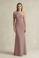 One - Shoulder Sheath Satin Long Bridesmaid Dress in Toffee - KissProm Bridesmaid Dresses