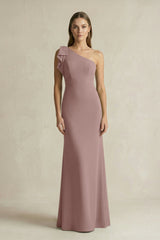 One - Shoulder Sheath Satin Long Bridesmaid Dress in Toffee - KissProm Bridesmaid Dresses