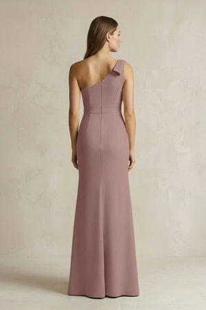 One - Shoulder Sheath Satin Long Bridesmaid Dress in Toffee - KissProm Bridesmaid Dresses