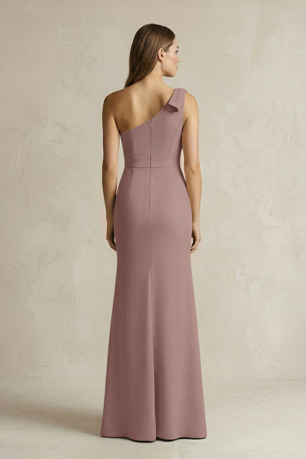 One - Shoulder Sheath Satin Long Bridesmaid Dress in Toffee - KissProm Bridesmaid Dresses