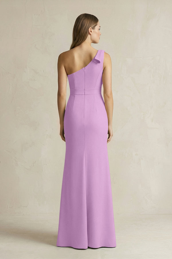 One - Shoulder Sheath Satin Long Bridesmaid Dress in Vintage Mauve - KissProm Bridesmaid Dresses