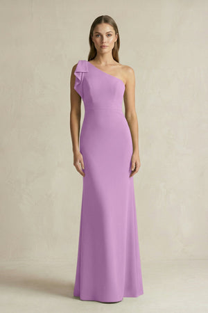 One - Shoulder Sheath Satin Long Bridesmaid Dress in Vintage Mauve - KissProm Bridesmaid Dresses