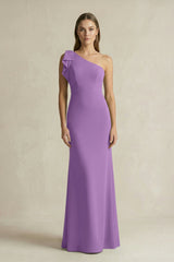 One - Shoulder Sheath Satin Long Bridesmaid Dress in Wisteria - KissProm Bridesmaid Dresses
