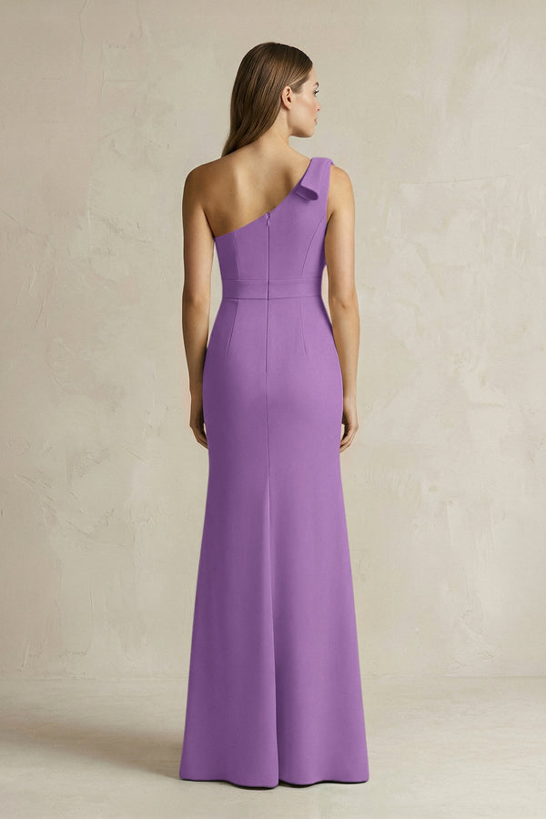 One - Shoulder Sheath Satin Long Bridesmaid Dress in Wisteria - KissProm Bridesmaid Dresses