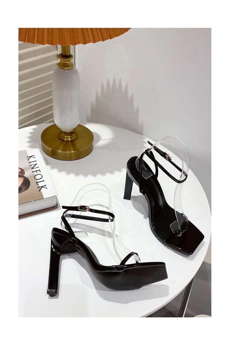 One Word with Square Head Thick High Heels - KissProm