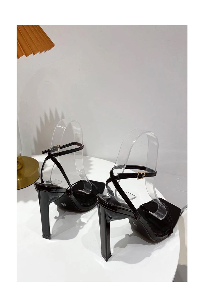 One Word with Square Head Thick High Heels - KissProm