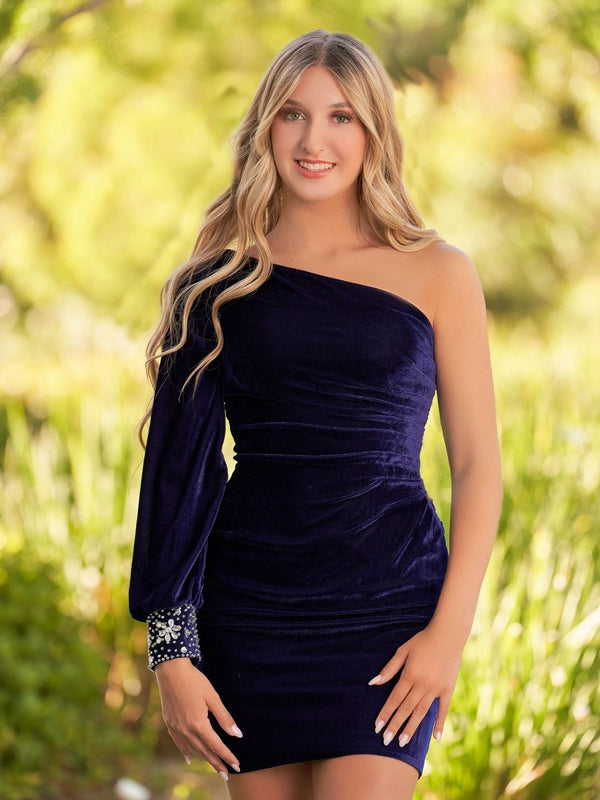 one sleeve homecoming dresses Sheath/Column Shoulder Fully Sequins Long Sleeves Dress Tight QH2391 US4 / Custom Color Fully lined Tight Homecoming Dresses,One Shoulder Homecoming