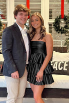 Opaline | Black - Strapless A Line Metallic Ruffle Short Homecoming Dress