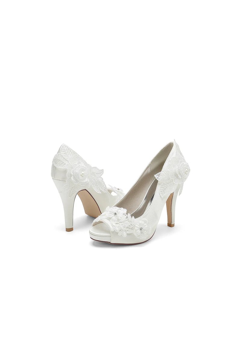 Open Point Toe High Heels with Lace - KissProm