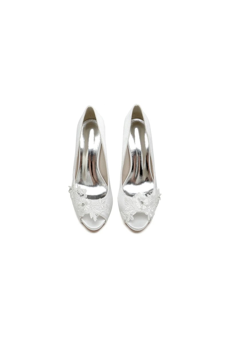 Open Point Toe Wedding Shoes with Lace - KissProm