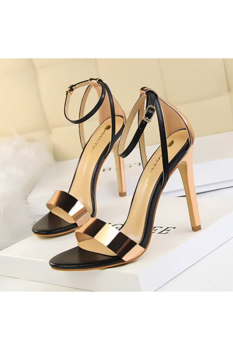 Open Toe Ankle Strap Patent Leather Stiletto Heels - KissProm