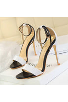 Open Toe Ankle Strap Patent Leather Stiletto Heels - KissProm