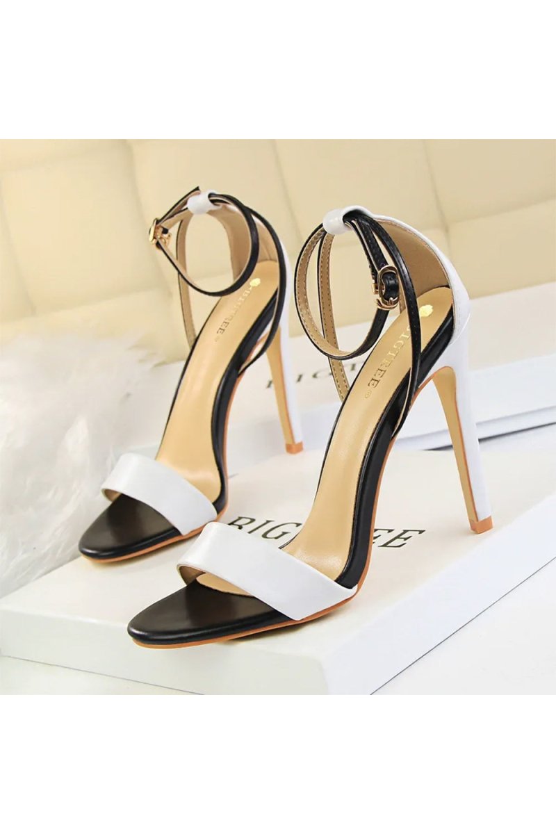 Open Toe Ankle Strap Patent Leather Stiletto Heels - KissProm