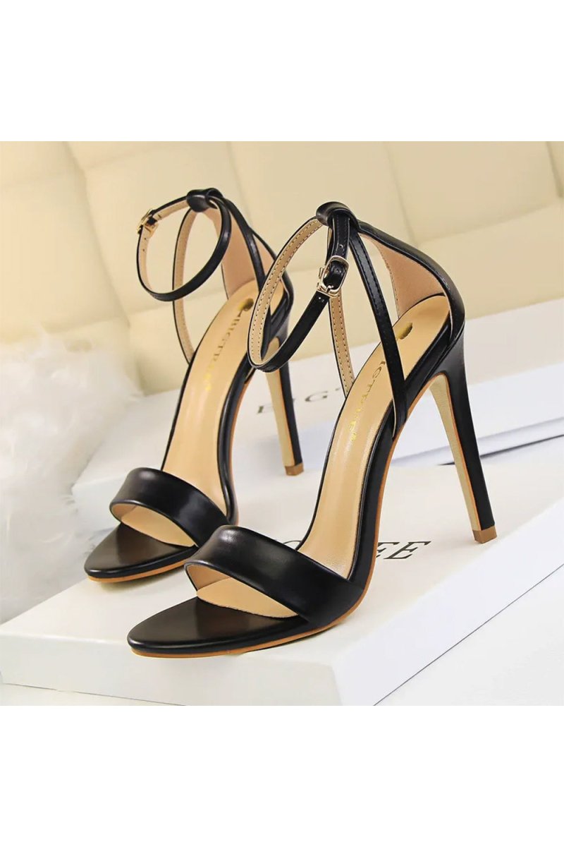 Open Toe Ankle Strap Patent Leather Stiletto Heels - KissProm