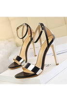 Open Toe Ankle Strap Patent Leather Stiletto Heels - KissProm