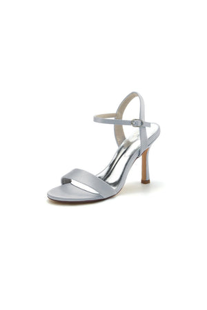Open Toe Ankle Strap Satin Party Shoes - KissProm