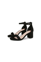 Open Toe Ankle Strap Suede Block-Heel Sandals