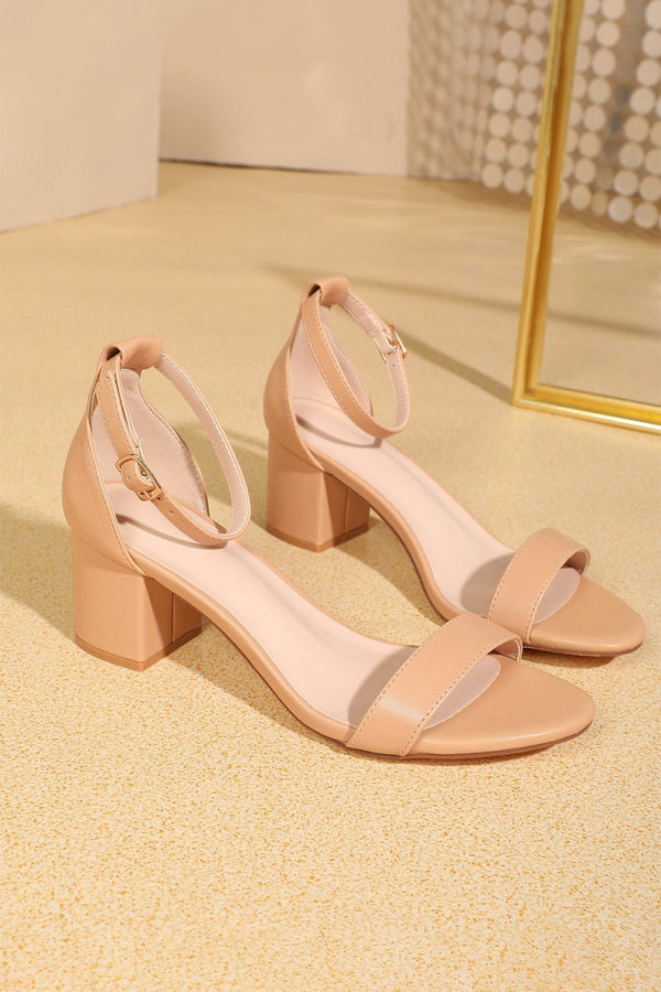 Open Toe Ankle Strap Suede Block-Heel Sandals