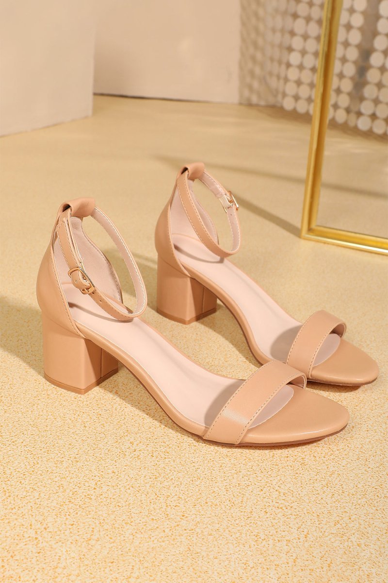 Open Toe Ankle Strap Suede Block-Heel Sandals